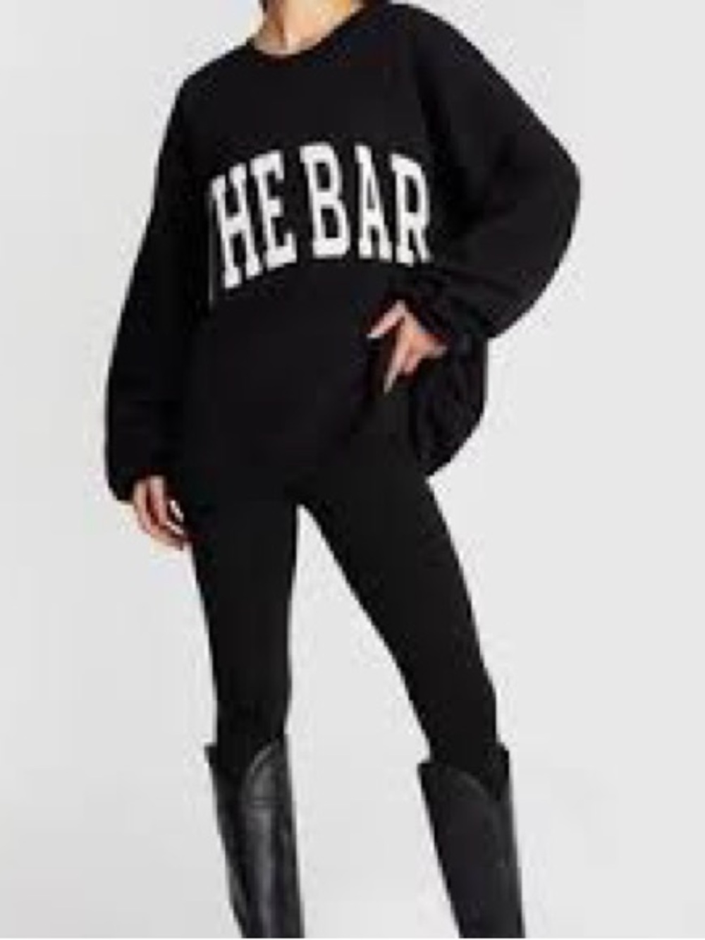The Bar Oversized Sweatshirt VARSITY SWEATSHIRT Black with white logo Sz XL